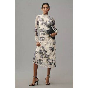 NWT Anthropologie Sarah Hann Iris Dress L Midi Floral Blue White Green